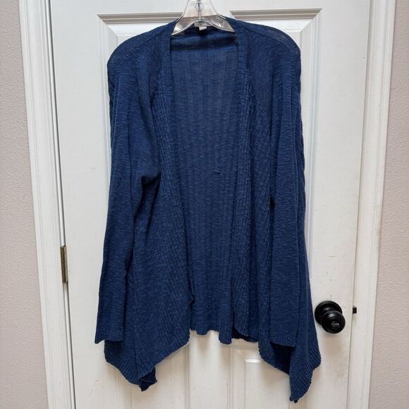 J. Jill Women's Blue Open Front Linen Blend Knit Cardigan Womens XL Tall - Picture 2 of 7